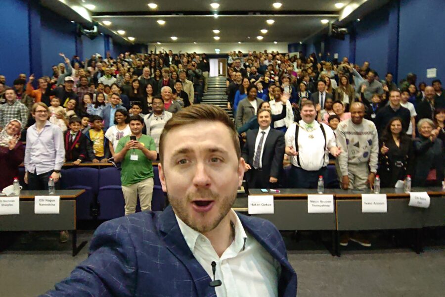 Kevin Durham with a full lecture theatre of delegates at an education conference